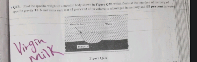 Q 2 B . Find the specific weight of a metallic
