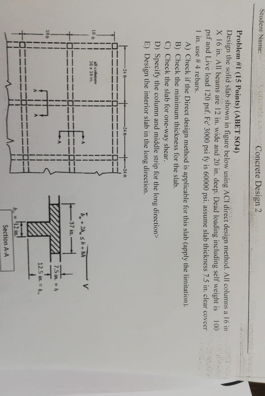 Student Name: Concrete Design 2 Problem # 1 ( 1 5