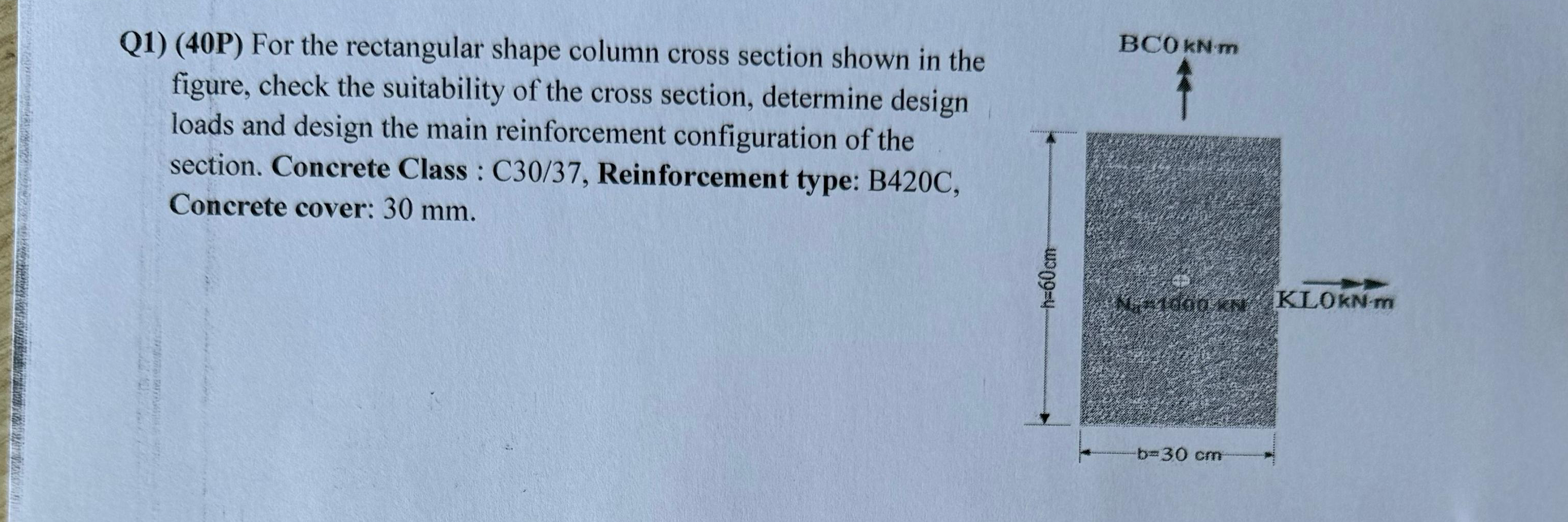 Q 1 ) ( 4 0 P ) For the rectangular shape column