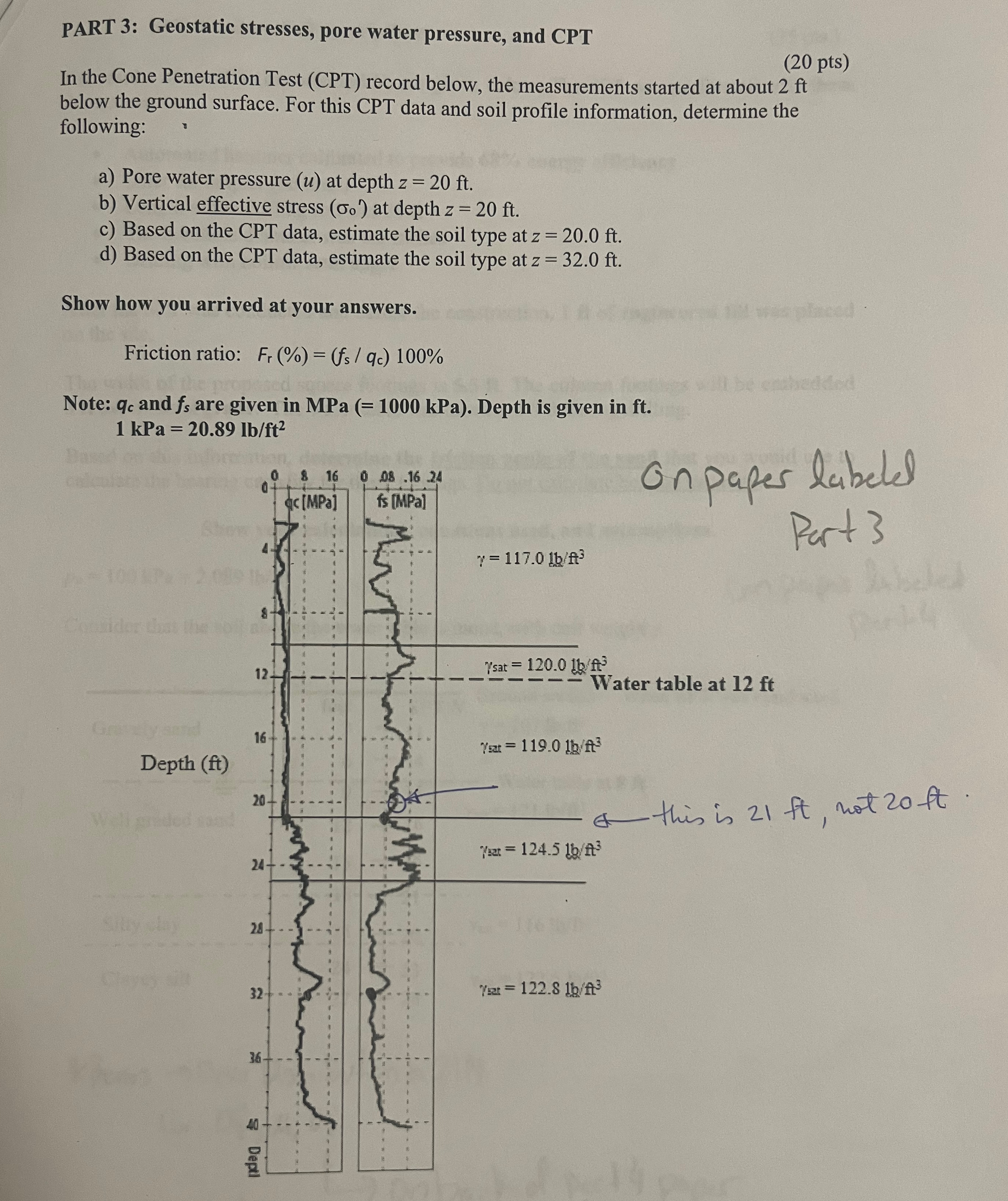 PART 3 : Geostatic stresses, pore water pressure,