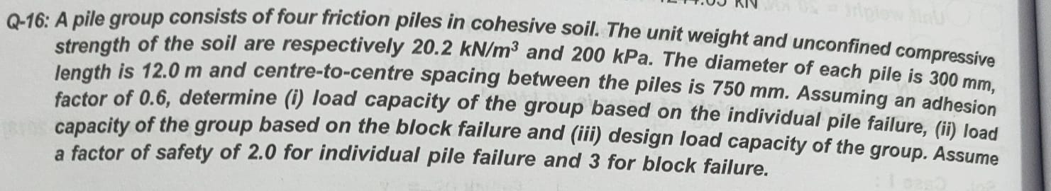 Q - 1 6 : A pile group consists of four friction