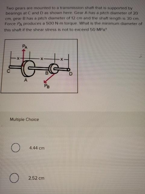Two gears are mounted to a transmission shaft