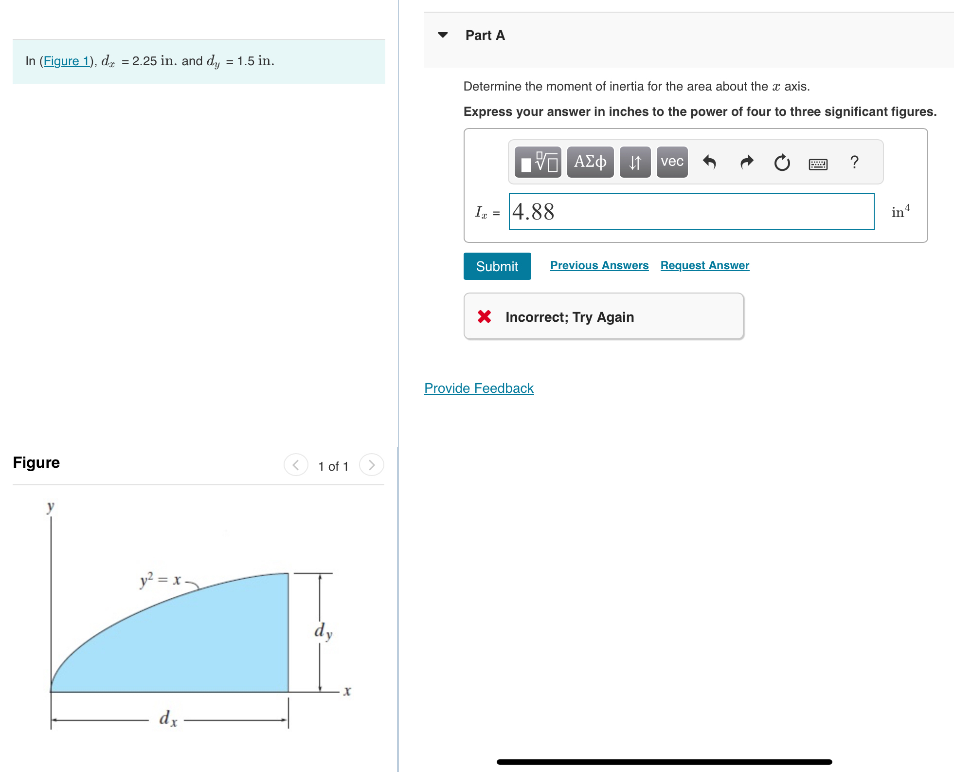 Part A In ( Figure 1 ) , d x = 2 . 2 5 in . and d