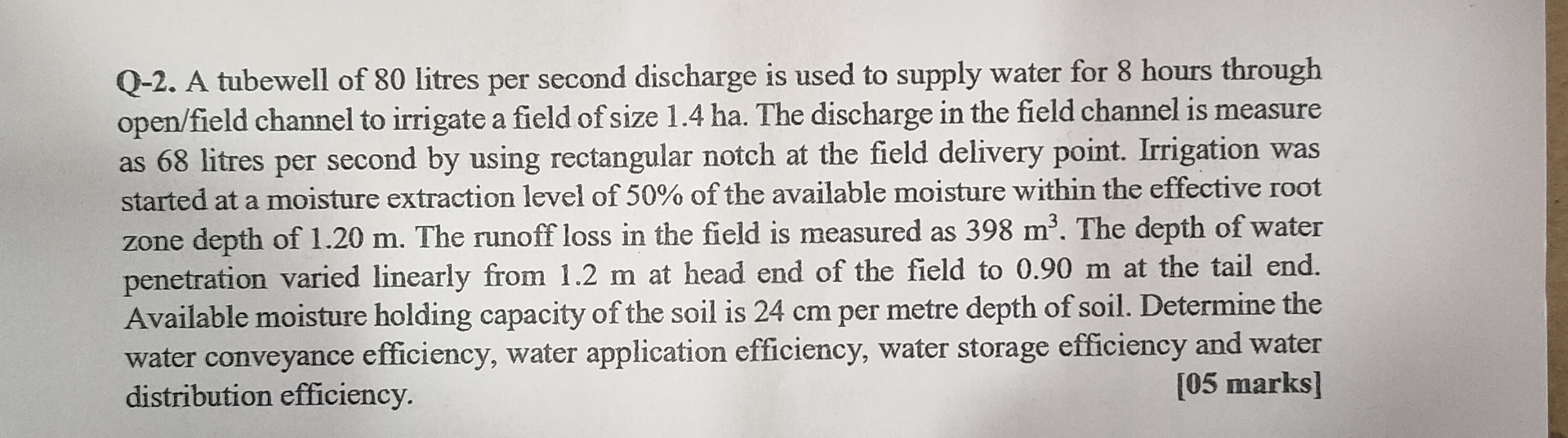 Q - 2 . A tubewell of 8 0 litres per second