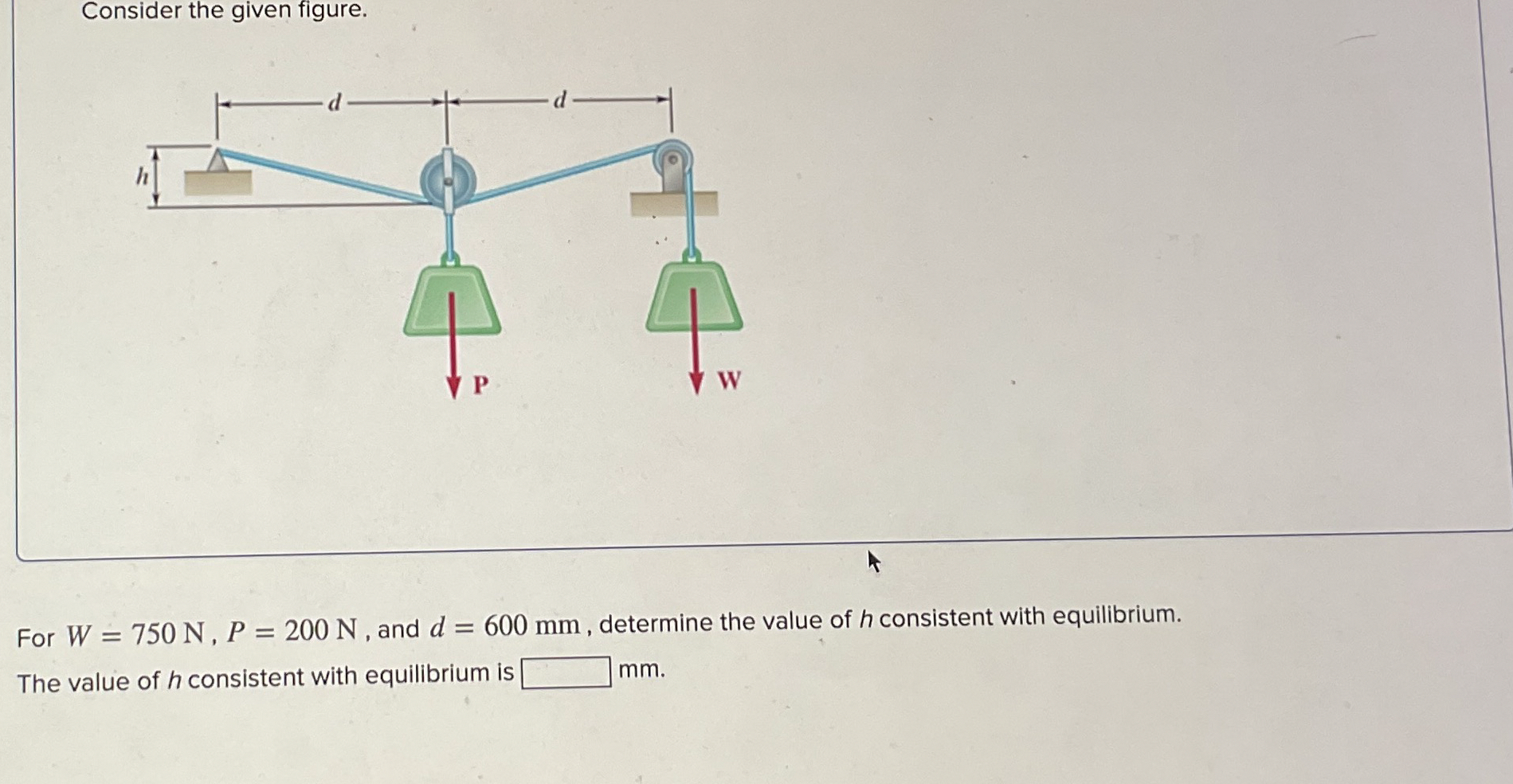 Consider the given figure. For W = 7 5 0 N , P =