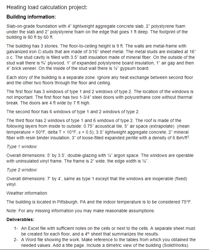 Heating load calculation project: Building