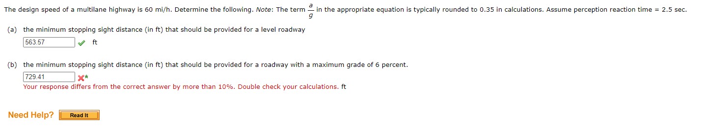( a ) the minimum stopping sight distance ( in f