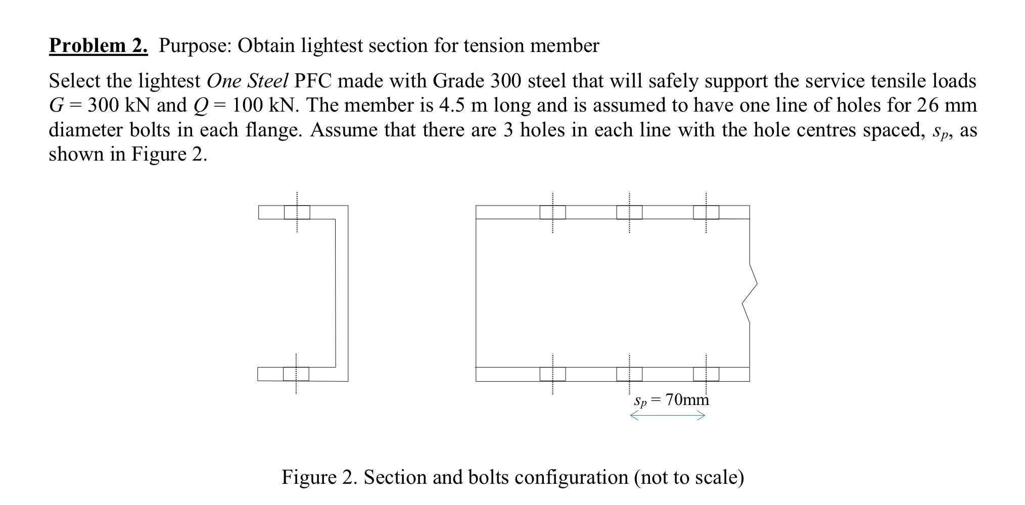 Problem 2 . Purpose: Obtain lightest section for