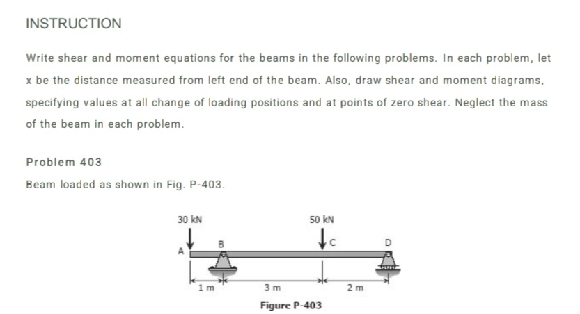 INSTRUCTION Write shear and moment equations for