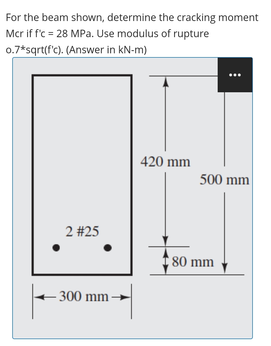For the beam shown, determine the cracking moment