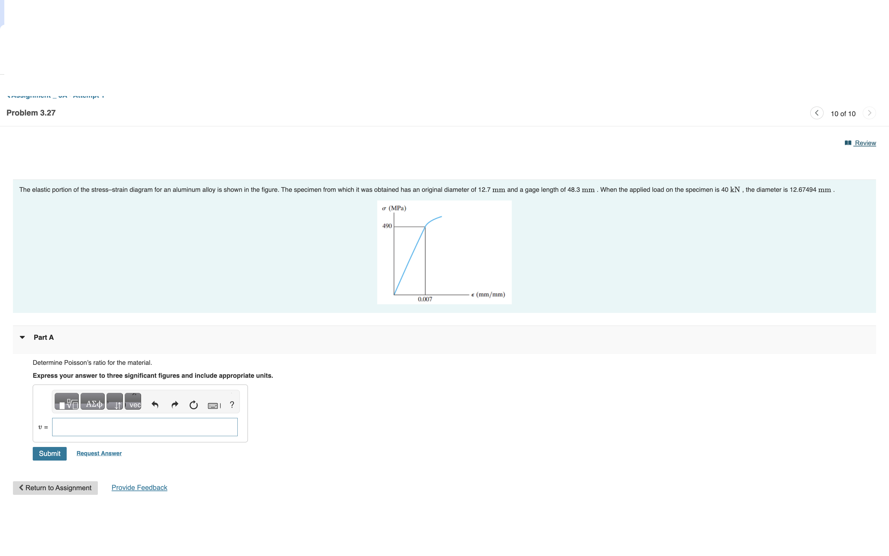 Determine Poisson's ratio for the material.