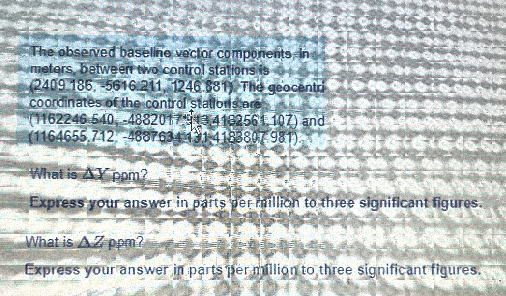 The observed baseline vector components, in