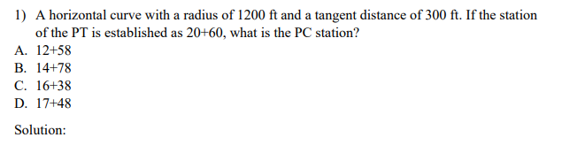 A horizontal curve with a radius of 1 2 0 0 f t