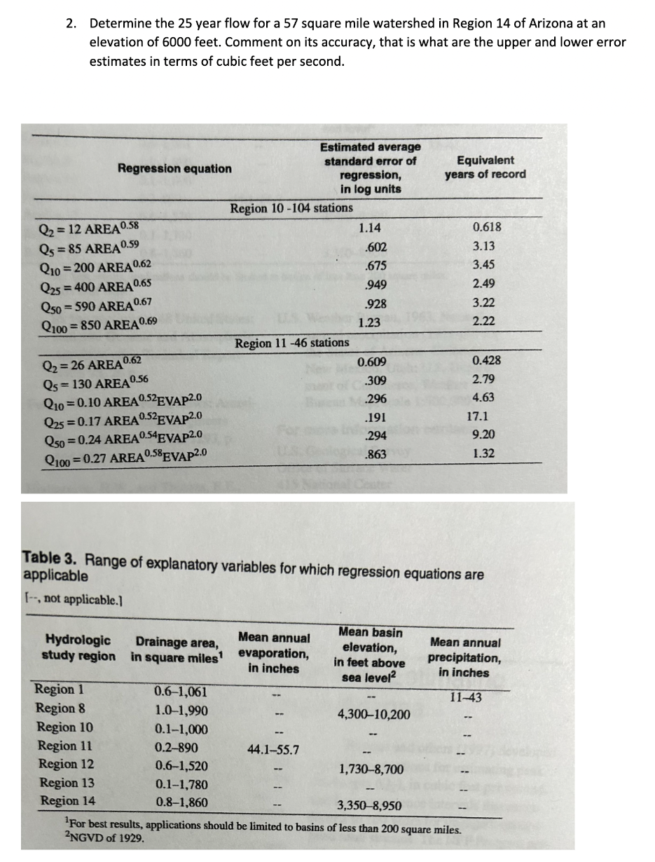 Determine the 2 5 year flow for a 5 7 square mile