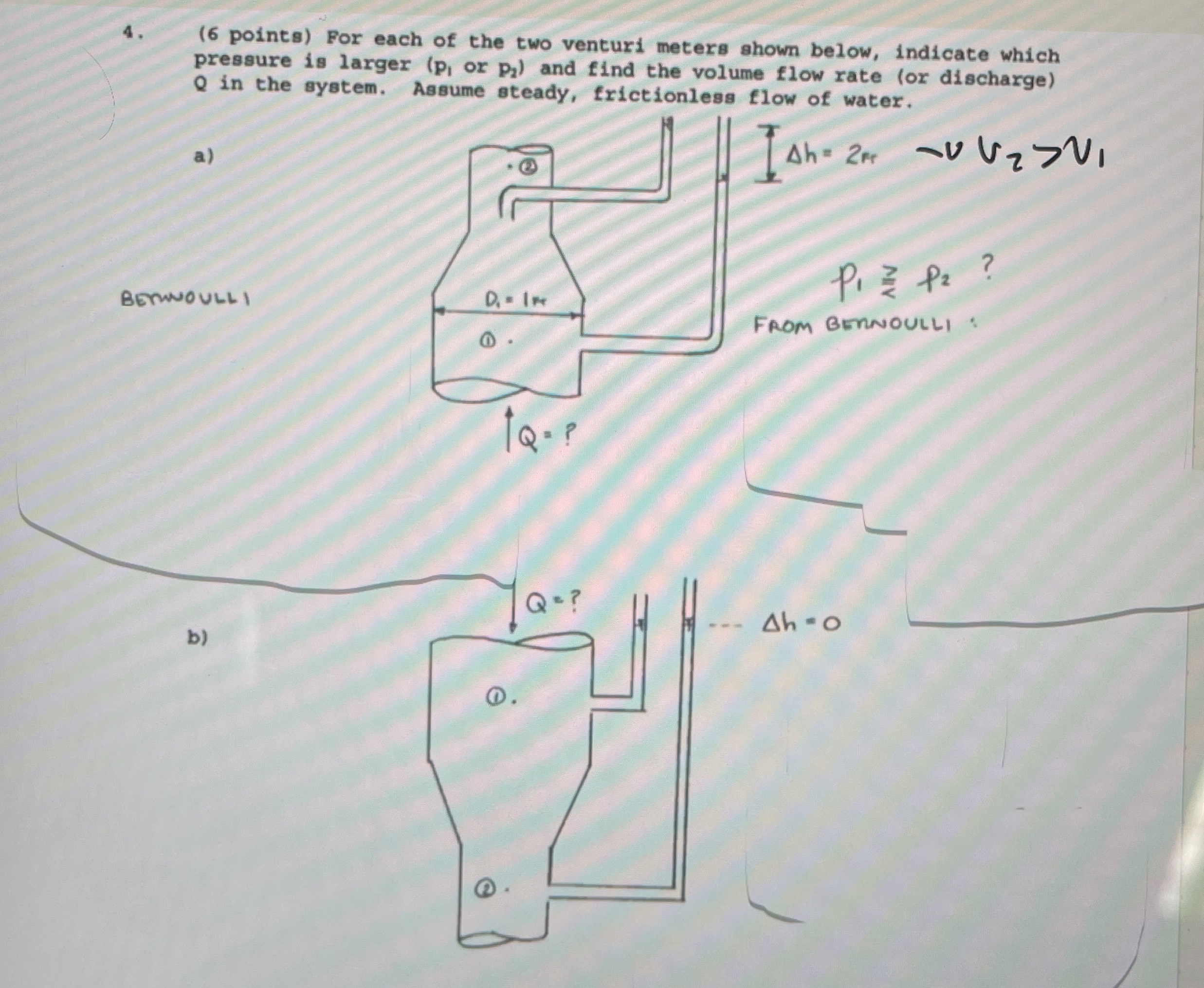 ( 6 points ) For each of the two venturi meters