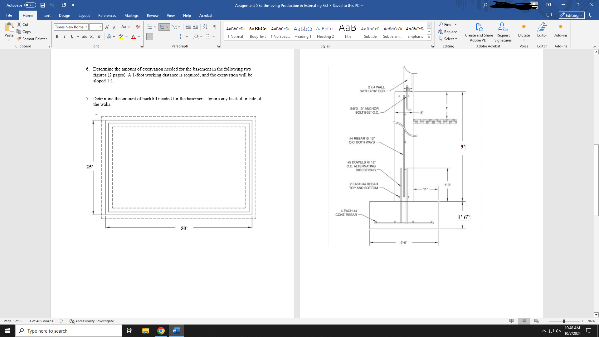 6 . Determine the amount of excavation needed for