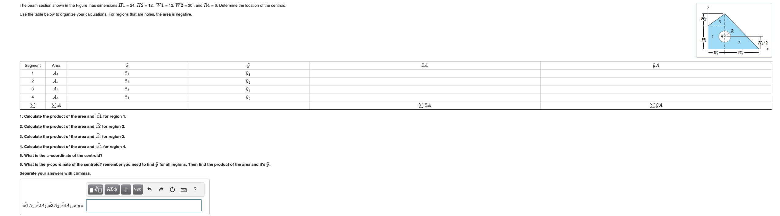 The beam section shown in the Figure has
