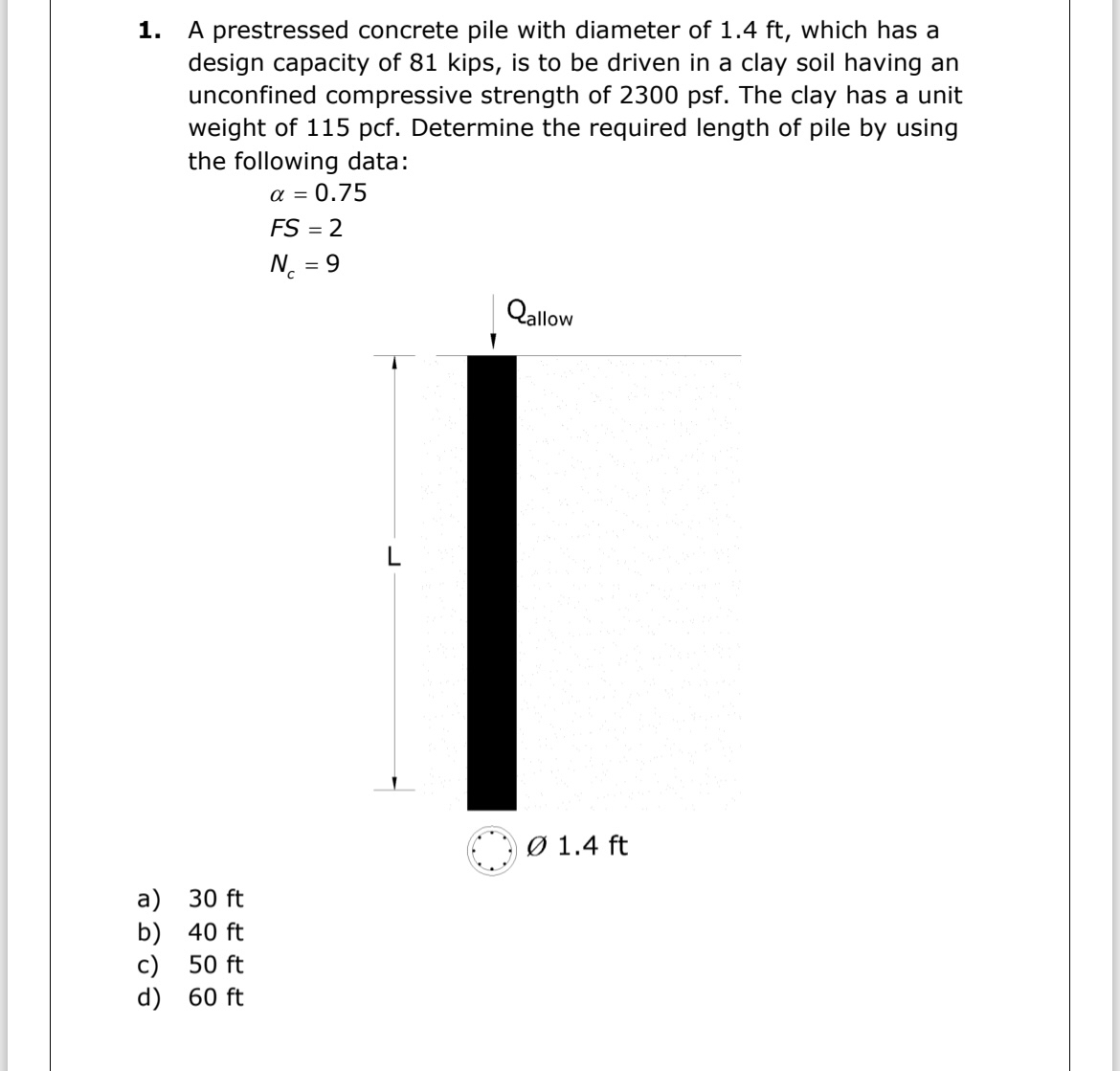 A prestressed concrete pile with diameter of 1 .