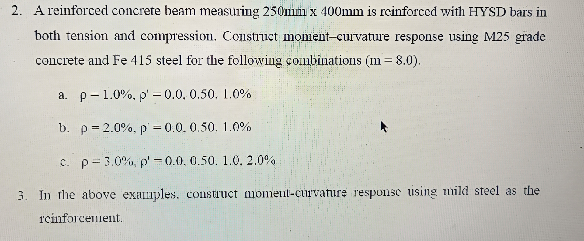A reinforced concrete beam measuring 2 5 0 m m 4
