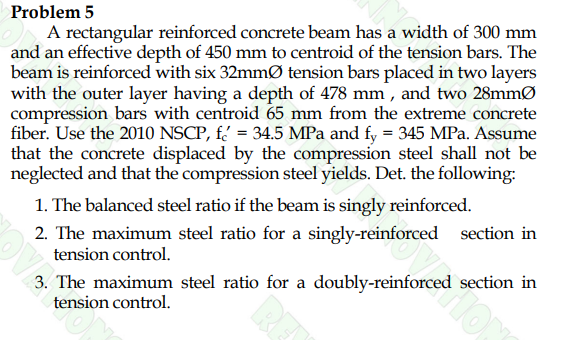 Problem 5 A rectangular reinforced concrete beam