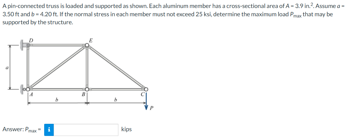 A pin - connected truss is loaded and supported