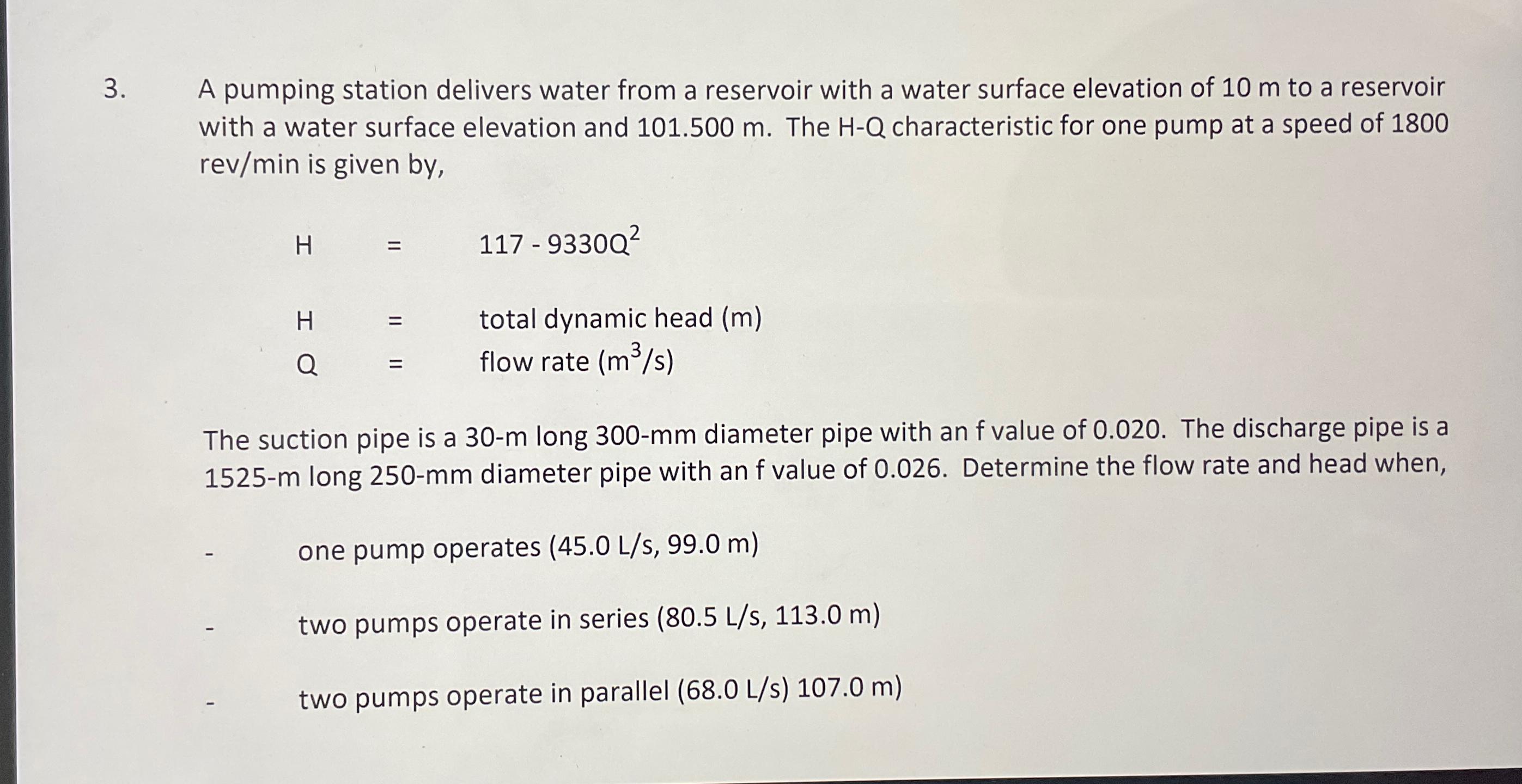 A pumping station delivers water from a reservoir