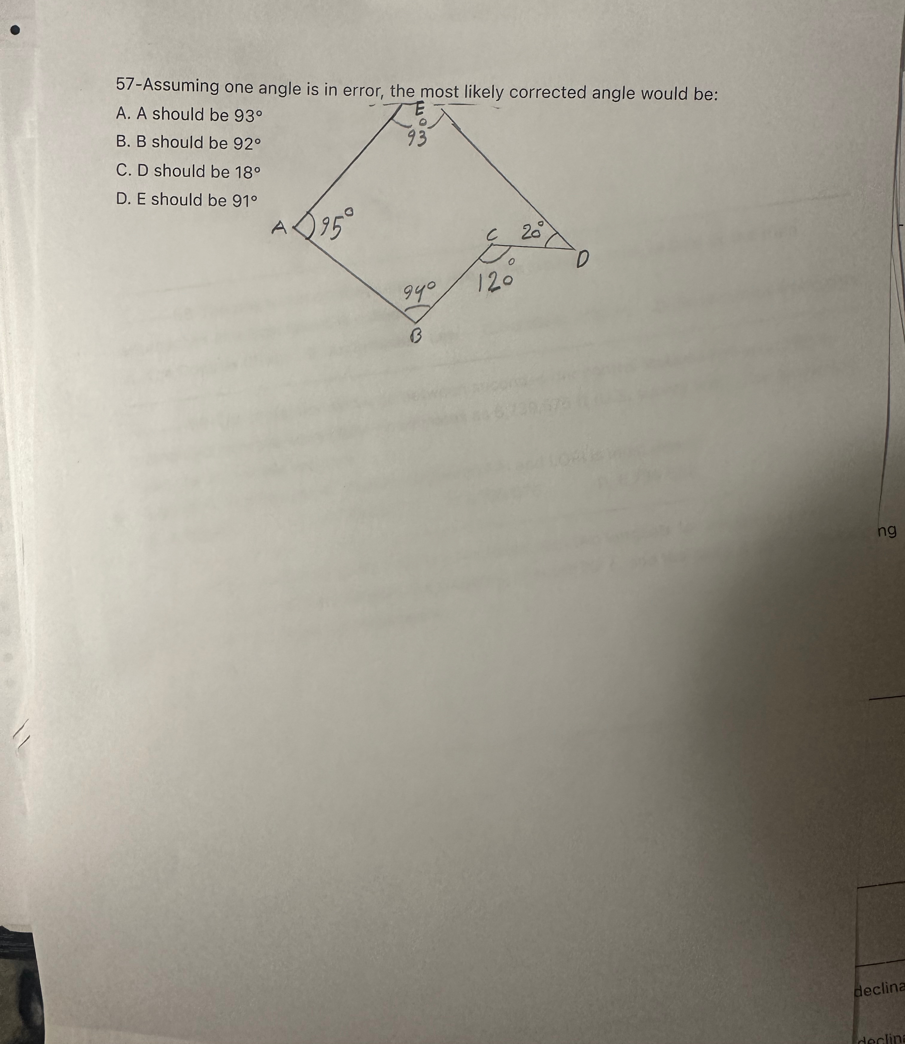 5 7 - Assuming one angle is in error. the most