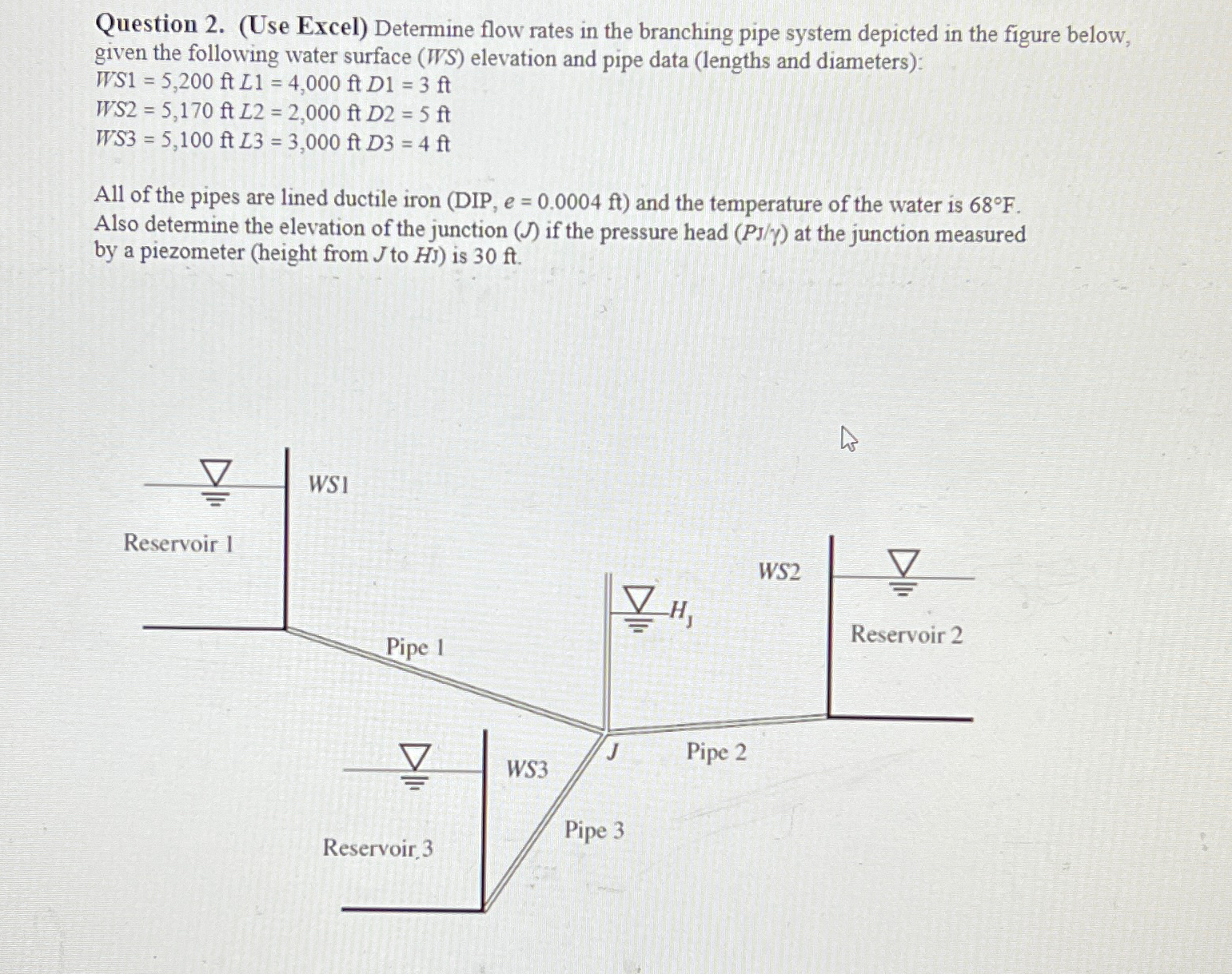 Question 2 . ( Use Excel ) Determine flow rates