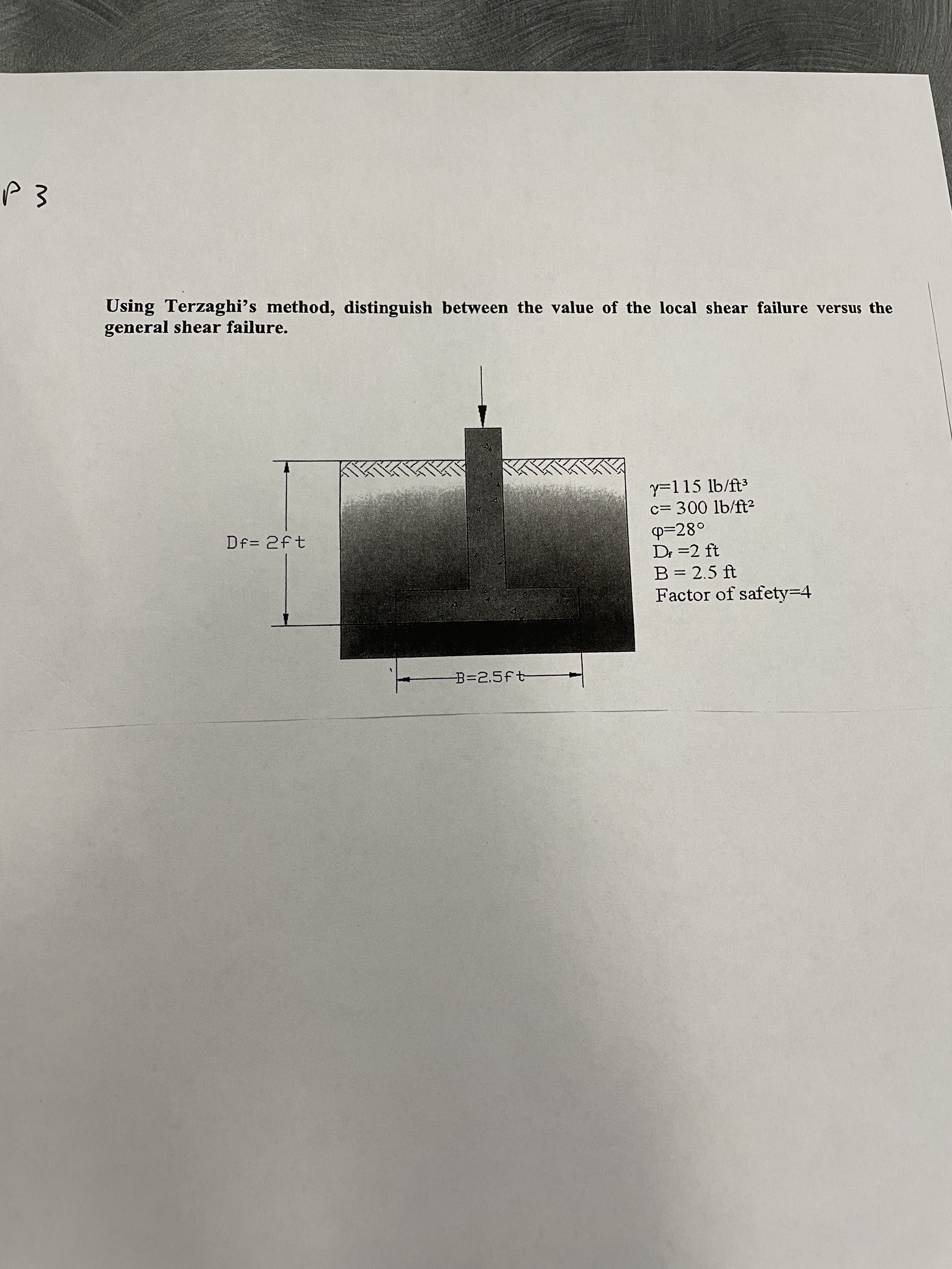 P 3 Using Terzaghi's method, distinguish between