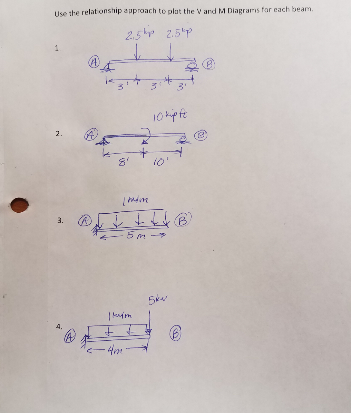 Use the relationship approach to plot the V and M