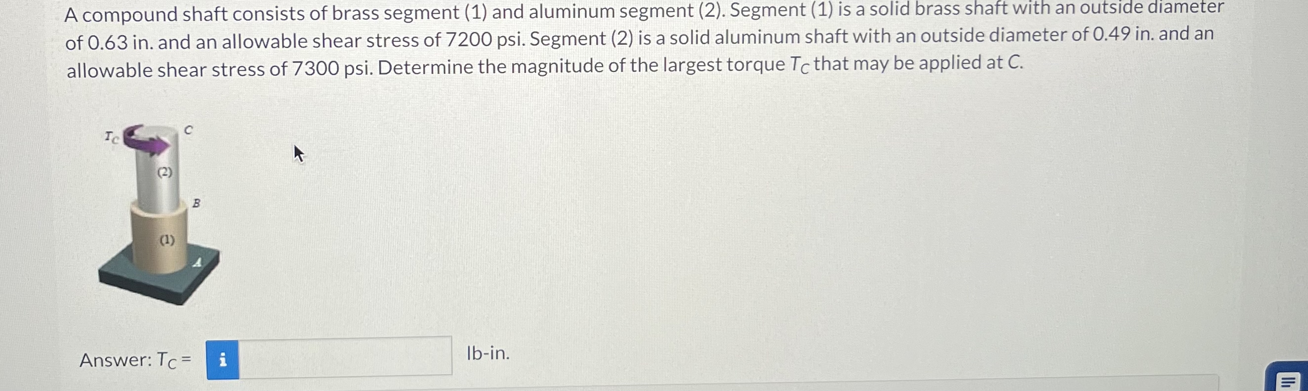 A compound shaft consists of brass segment ( 1 )