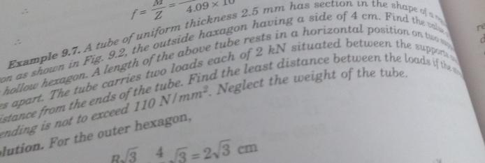 f = M Z = 4 . 0 9 1 0 Example 9 . 7 . A tube of