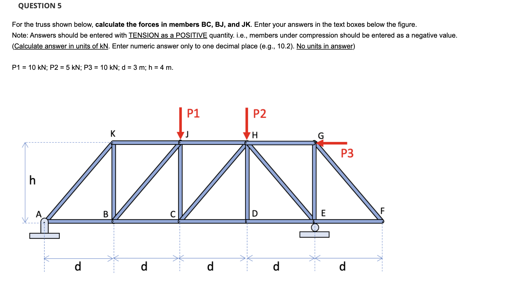 QUESTION 5 For the truss shown below, calculate