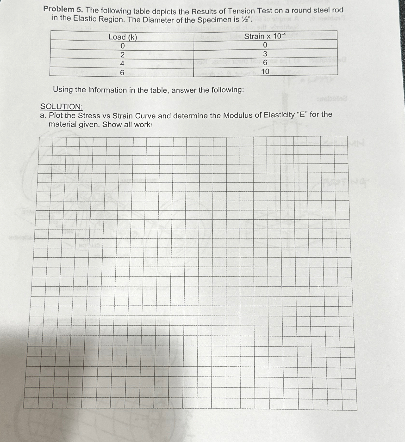 Problem 5 . The following table depicts the