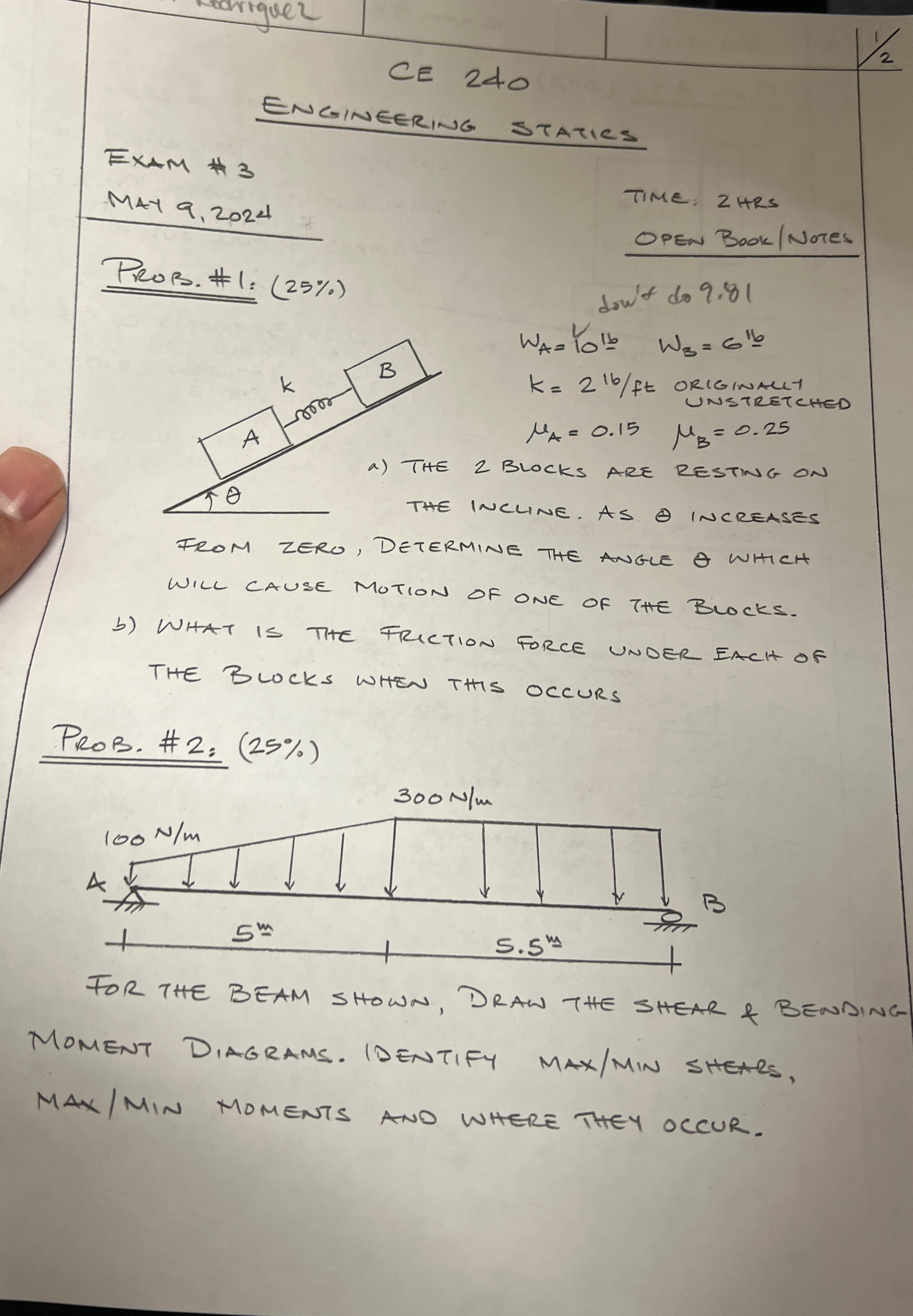 corigue 2 1 2 CE 2 4 0 ENGINEERING STATICS EXAM #