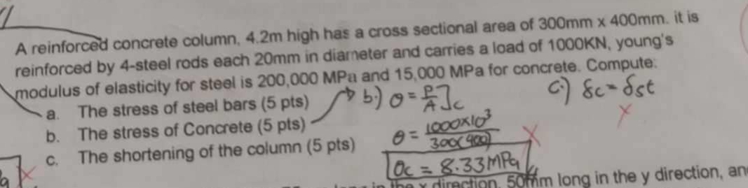A reinforced concrete column, 4 . 2 m high has a