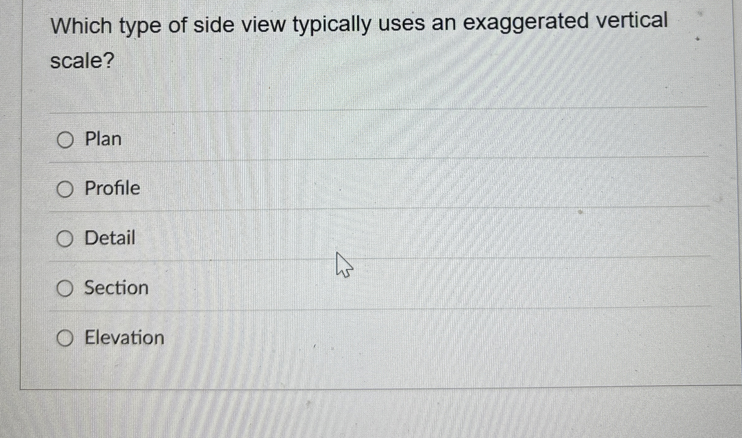 Which type of side view typically uses an