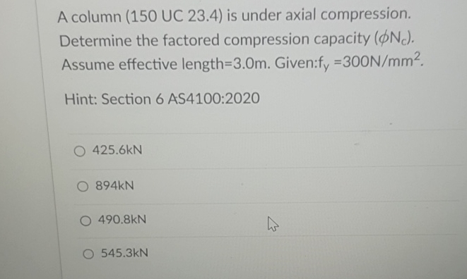 A column ( 1 5 0 UC 2 3 . 4 ) is under axial