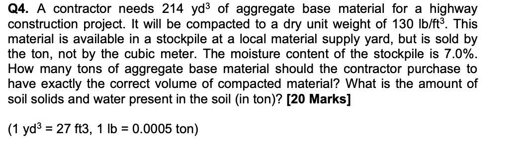 A contractor needs 2 1 4 yd 3 of aggregate base