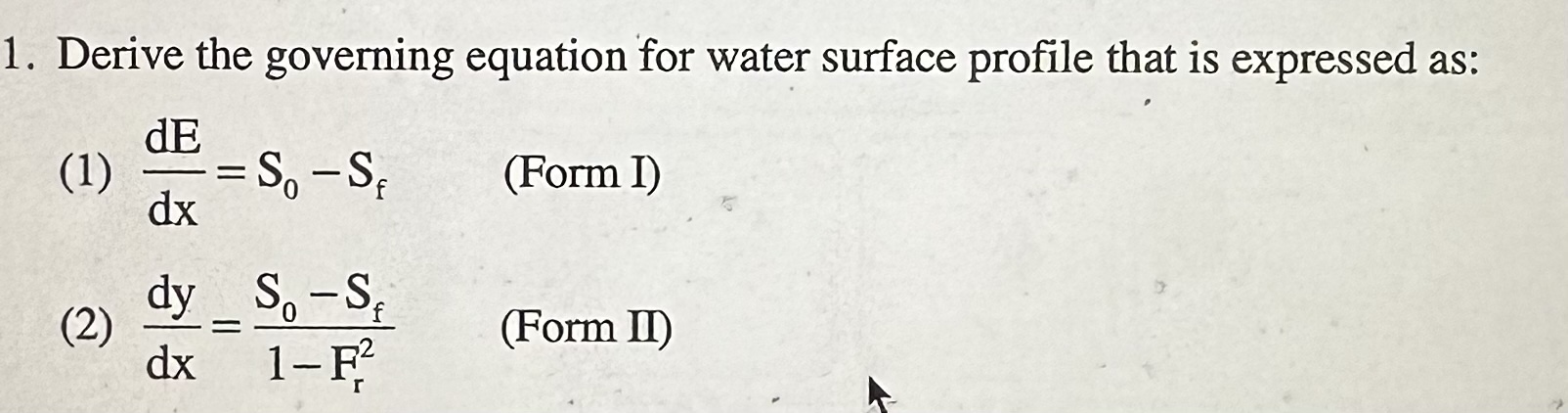 Derive the governing equation for water surface