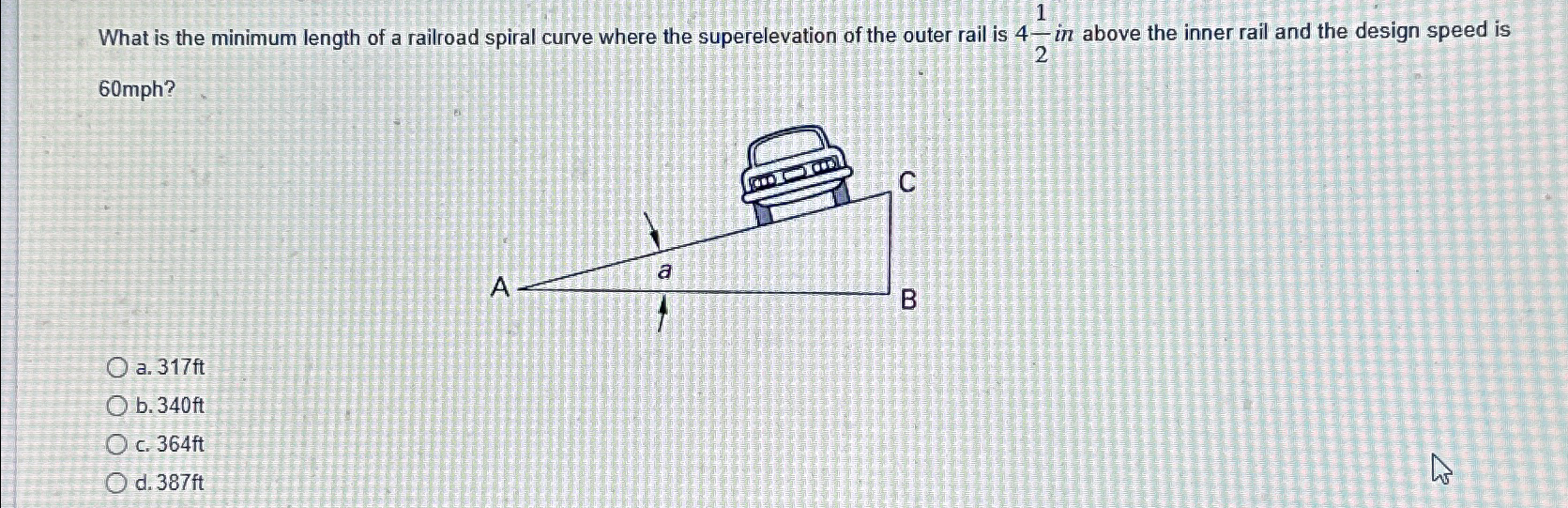 What is the minimum length of a railroad spiral