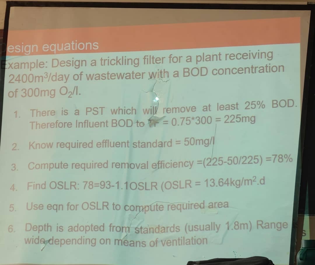 esign equations xample: Design a trickling filter