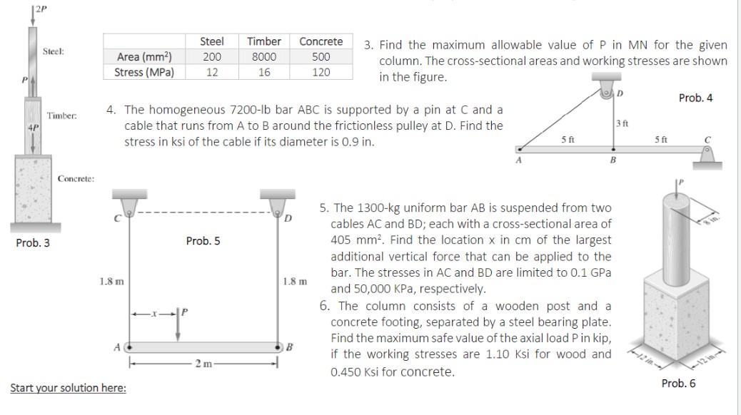 Prob. 3 Find the maximum allowable value of P in