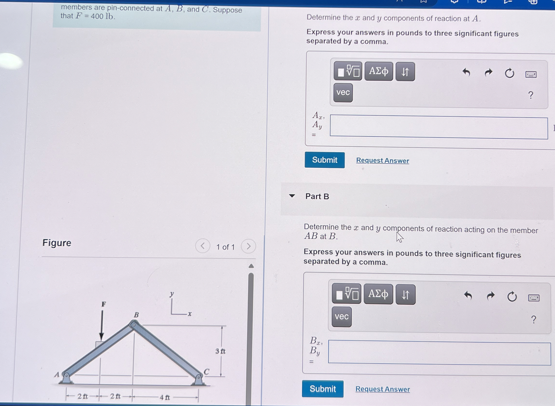 members are pin - connected at A , B , and C .