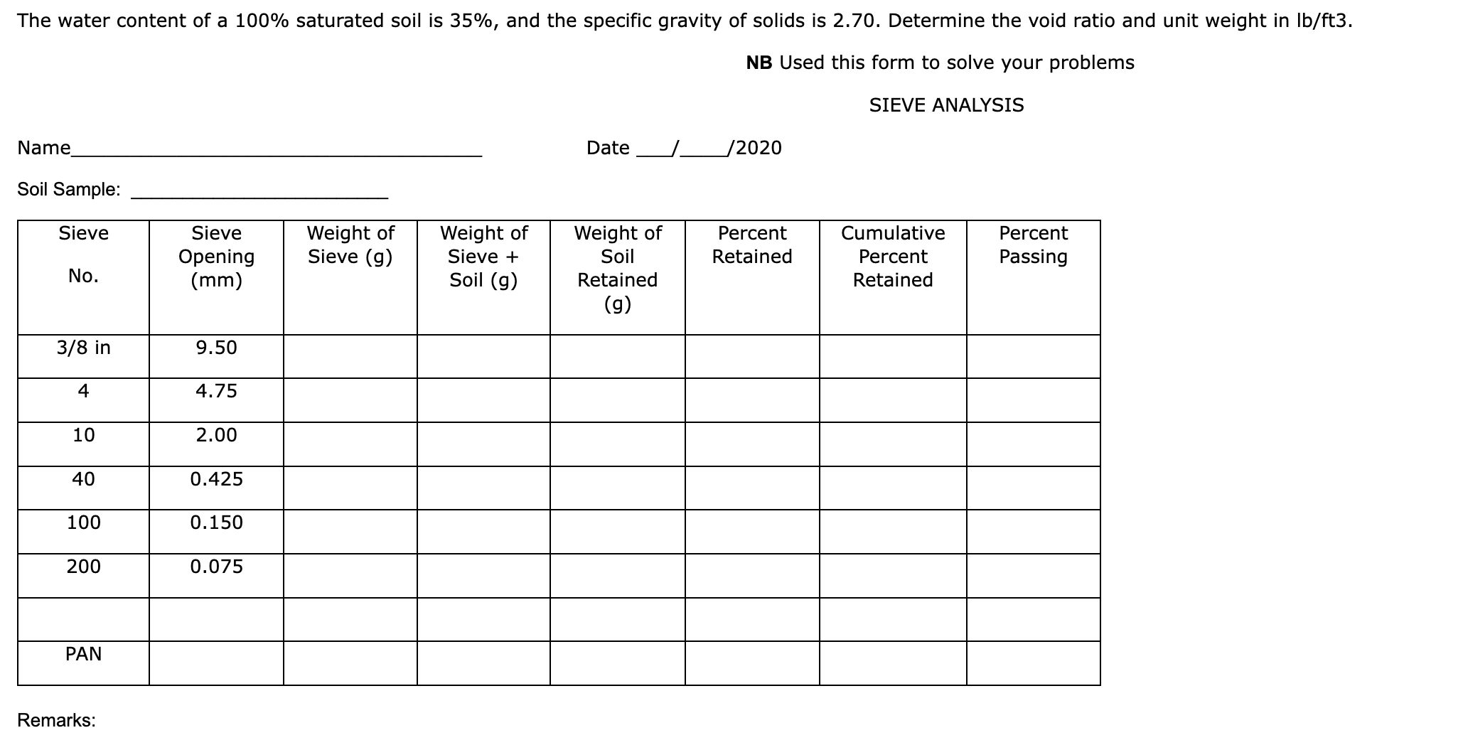 The water content of a 1 0 0 % saturated soil is