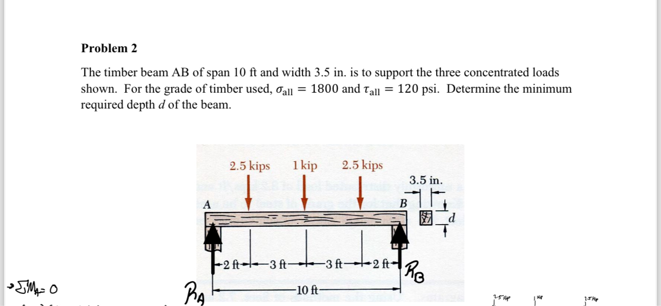 Problem 2 The timber beam A B of span 1 0 f t and