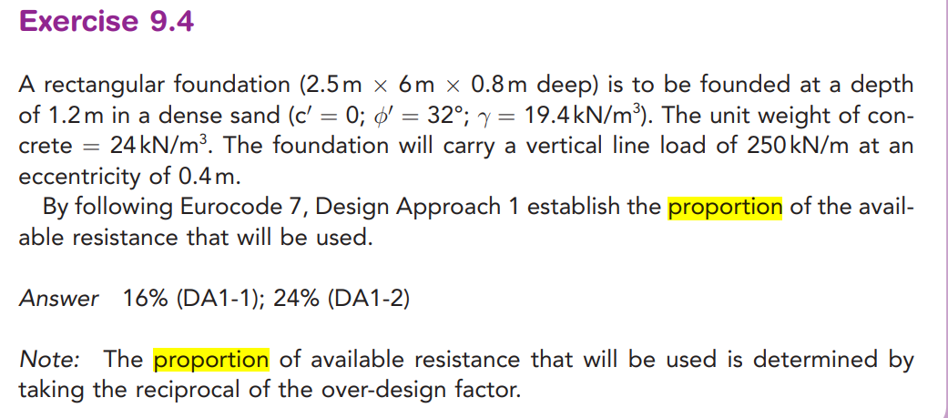 Exercise 9 . 4 A rectangular foundation deep