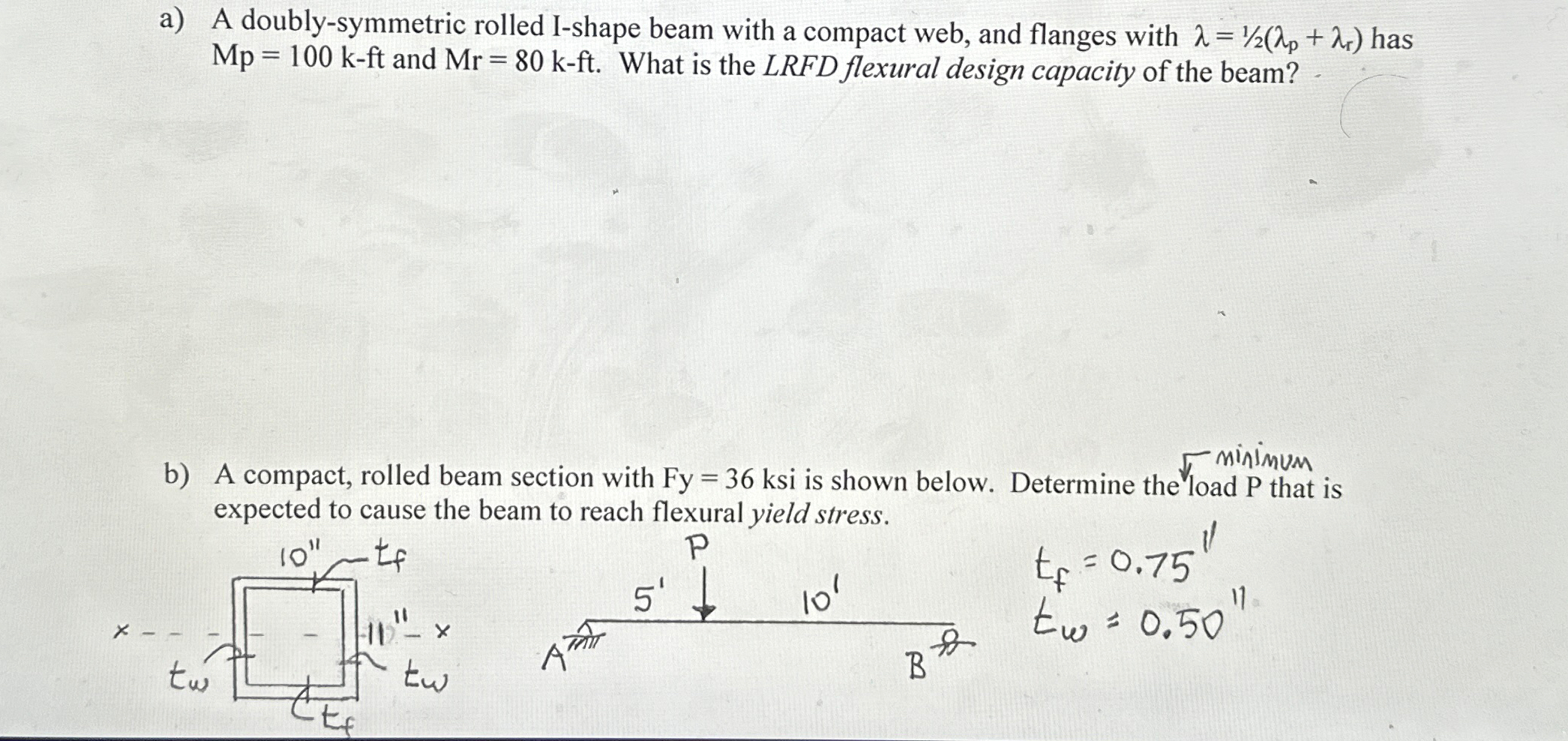 a ) A doubly - symmetric rolled I - shape beam