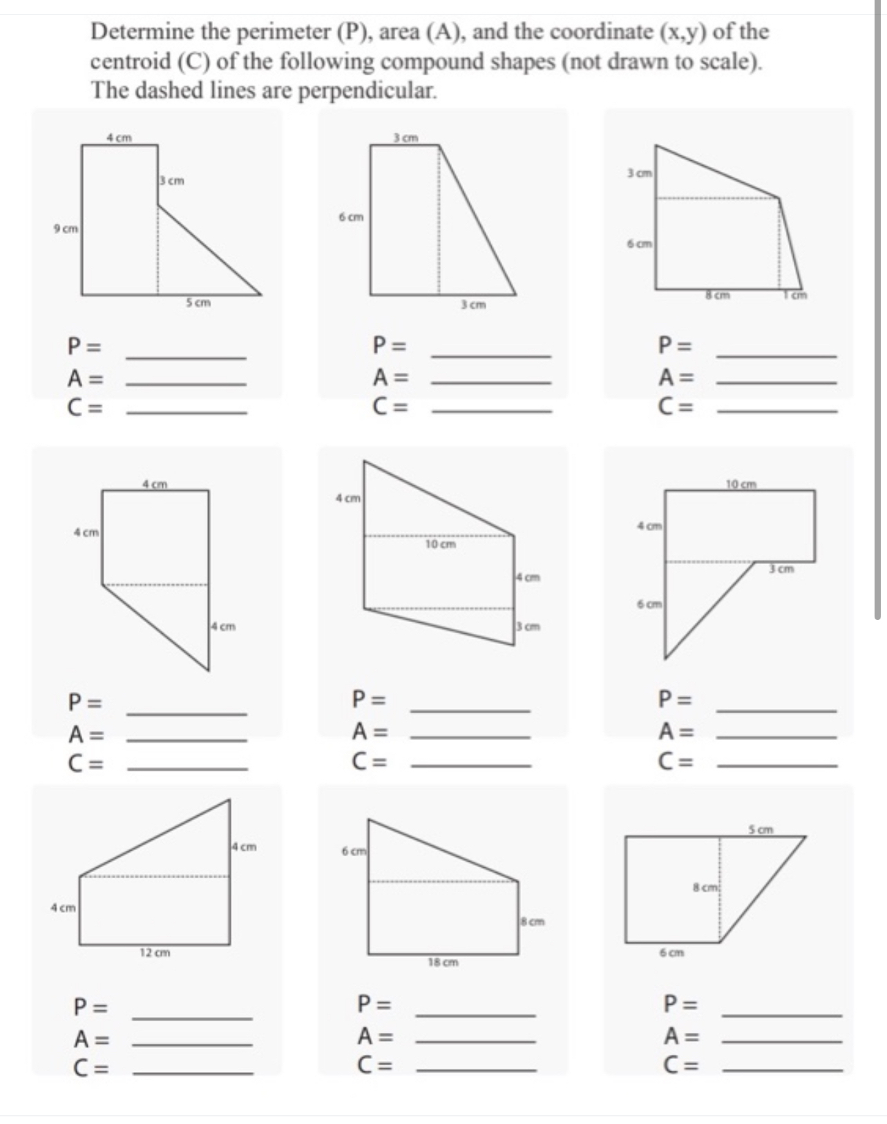 Determine the perimeter ( P ) , area ( A ) , and