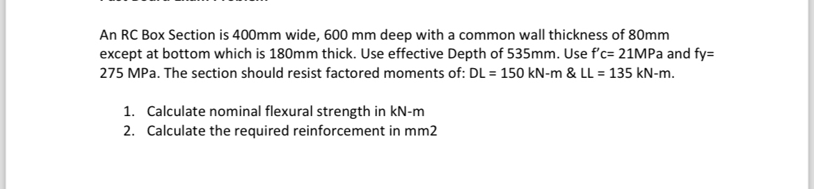 An Reinforced concrete Box Section is 4 0 0 m m